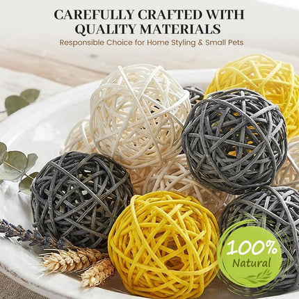 24PCS Yellow Decorative Balls for Bowl Centerpiece, 2 Inch Rattan Bowl Fillers - Wicker Twig Orbs Spheres for Yellow Kitchen Home Decor Vase Table Scatters.
