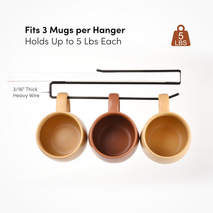 Coffee Mug Hanger for Cabinet, Clip-On Shelf, for Cups, Utensil, Tumbler Lid, Screwless Install (Pack of 2), Fits Shelves up to 3/4".