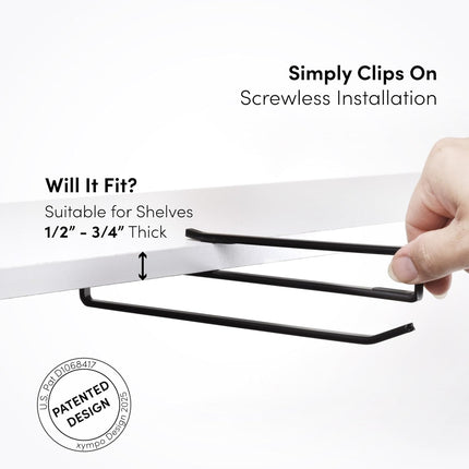 Coffee Mug Hanger for Cabinet, Clip-On Shelf, for Cups, Utensil, Tumbler Lid, Screwless Install (Pack of 2), Fits Shelves up to 3/4".