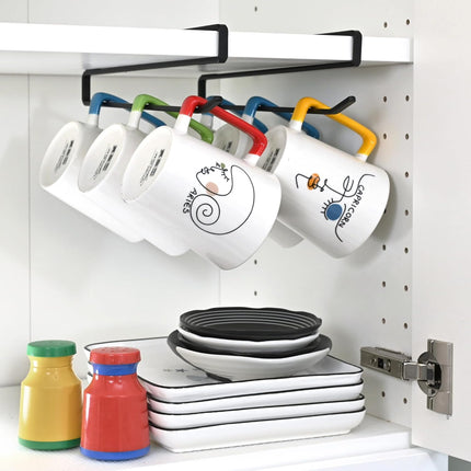 Coffee Mug Hanger for Cabinet, Clip-On Shelf, for Cups, Utensil, Tumbler Lid, Screwless Install (Pack of 2), Fits Shelves up to 3/4".