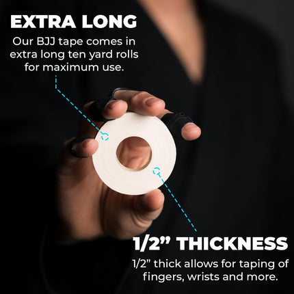 Jiu Jitsu Tape - Strong Athletic Finger Tape, 1/2" x 30' - Protect Fingers and Toes in MMA, Judo, Wrestling, Martial Arts, Rock Climbing.