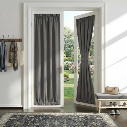Blackout Door Window Curtains, Dual Rod Pocket Grey Drape for Front Glass French Door, Privacy Thermal Insulated Room Darkening Curtain for Sidelight Window, W 25 x L 72 inch, 1 Panel.