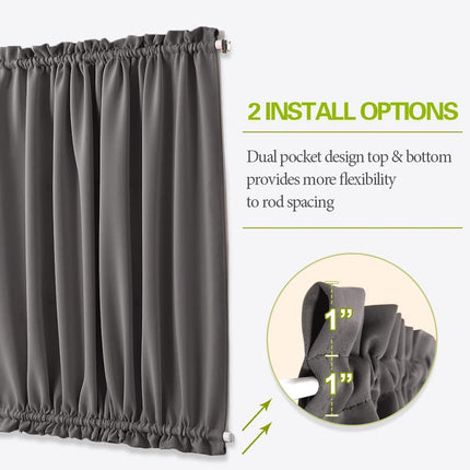 Blackout Door Window Curtains, Dual Rod Pocket Grey Drape for Front Glass French Door, Privacy Thermal Insulated Room Darkening Curtain for Sidelight Window, W 25 x L 72 inch, 1 Panel.