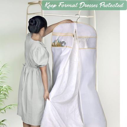70" Bridal Wedding Gown Dress Garment Bag with Accessories Pouch Large Travel Garment Cover 8" Gusset (White).