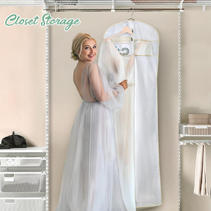 70" Bridal Wedding Gown Dress Garment Bag with Accessories Pouch Large Travel Garment Cover 8" Gusset (White).