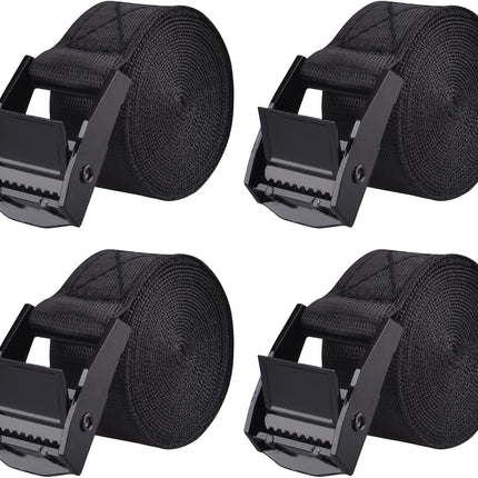 Cinch Tie Down Strap Lashing Straps Heavy Duty Nylon Straps with Cam Buckles for Cargo, Trucks, Boat, Motorcycle,SUP, Kayak, Canoe, Trailer (1m, Black - 4 Pack).