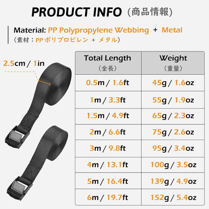 Cinch Tie Down Strap Lashing Straps Heavy Duty Nylon Straps with Cam Buckles for Cargo, Trucks, Boat, Motorcycle,SUP, Kayak, Canoe, Trailer (1m, Black - 4 Pack).