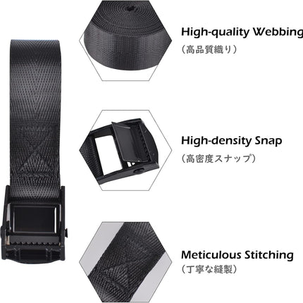 Cinch Tie Down Strap Lashing Straps Heavy Duty Nylon Straps with Cam Buckles for Cargo, Trucks, Boat, Motorcycle,SUP, Kayak, Canoe, Trailer (1m, Black - 4 Pack).