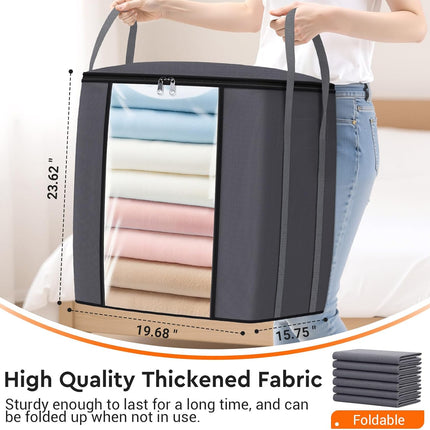 120L Extra Large Clothes Storage Bags, Foldable Blanket Storage and Organization, Thick Fabric Containers with Reinforced Handles & Zippers for Clothing, Comforters, Bedding, Gray, 1 Pack.