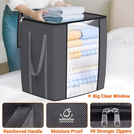 120L Extra Large Clothes Storage Bags, Foldable Blanket Storage and Organization, Thick Fabric Containers with Reinforced Handles & Zippers for Clothing, Comforters, Bedding, Gray, 1 Pack.