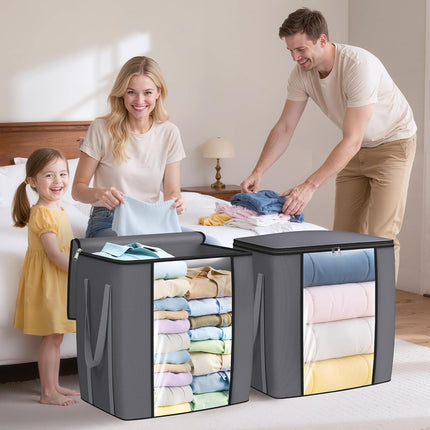 120L Extra Large Clothes Storage Bags, Foldable Blanket Storage and Organization, Thick Fabric Containers with Reinforced Handles & Zippers for Clothing, Comforters, Bedding, Gray, 1 Pack.