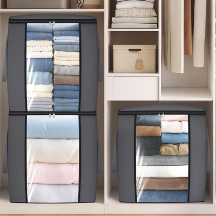 120L Extra Large Clothes Storage Bags, Foldable Blanket Storage and Organization, Thick Fabric Containers with Reinforced Handles & Zippers for Clothing, Comforters, Bedding, Gray, 1 Pack.