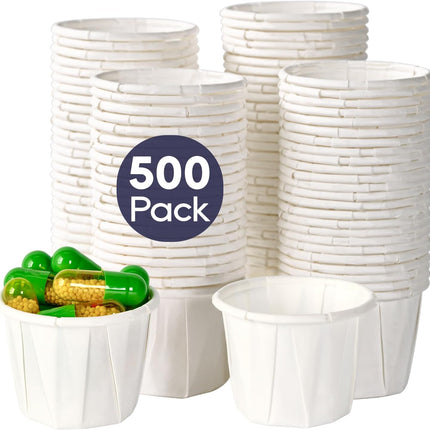 500 Pack 0.75 oz Disposable Paper Souffle Medicine Cups, 3/4 oz Sample Cups for Tasting Pills, Food Dessert Services, and Condiments.