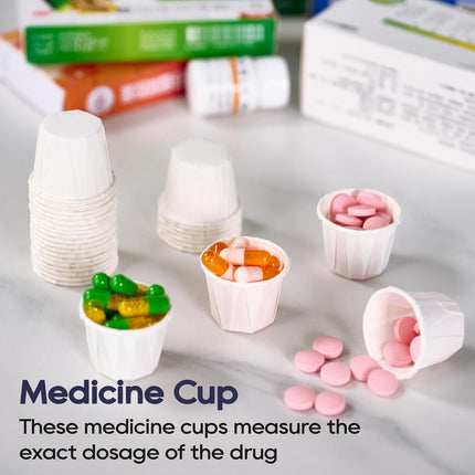 500 Pack 0.75 oz Disposable Paper Souffle Medicine Cups, 3/4 oz Sample Cups for Tasting Pills, Food Dessert Services, and Condiments.