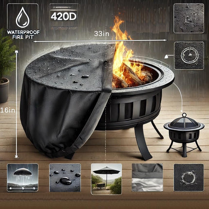 Round Fire Pit Cover for 22-34 Inch Firepit, Heavy Duty Outdoor Patio Fireplace Covers - Waterproof Dustproof Anti UV and Tear Resistant.