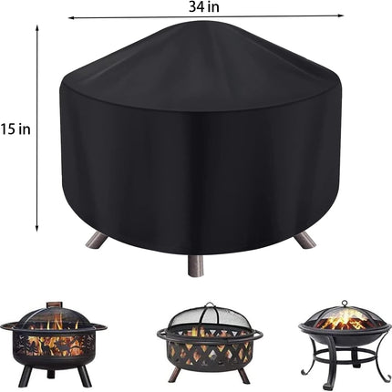 Round Fire Pit Cover for 22-34 Inch Firepit, Heavy Duty Outdoor Patio Fireplace Covers - Waterproof Dustproof Anti UV and Tear Resistant.