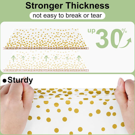 3 Packs Dot Disposable Table Cloth, 54 x 108 Inch Waterproof Plastic Tablecloth, Rectangle Gold Dots in White Table Covers for Easter, Picnic, Birthday, Party.