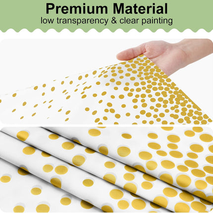 3 Packs Dot Disposable Table Cloth, 54 x 108 Inch Waterproof Plastic Tablecloth, Rectangle Gold Dots in White Table Covers for Easter, Picnic, Birthday, Party.