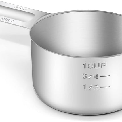 1PCS 1Cup (240ml, 8oz) Single Measuring Cup, Stainless Steel Measure Scoop, Metric and US Measurement, Dishwasher Safe.