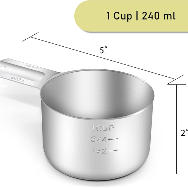 1PCS 1Cup (240ml, 8oz) Single Measuring Cup, Stainless Steel Measure Scoop, Metric and US Measurement, Dishwasher Safe.