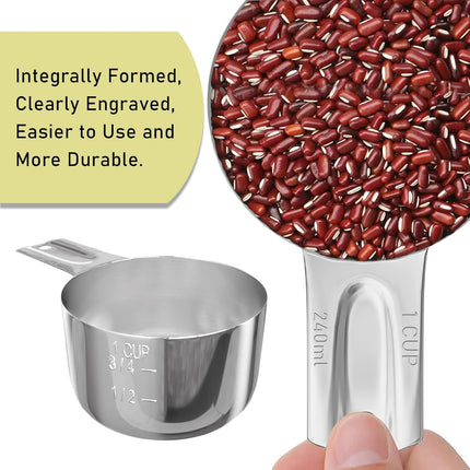 1PCS 1Cup (240ml, 8oz) Single Measuring Cup, Stainless Steel Measure Scoop, Metric and US Measurement, Dishwasher Safe.