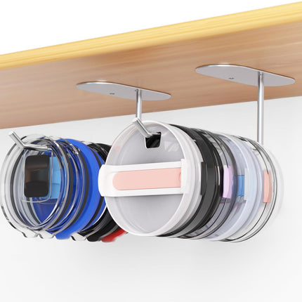 2 Pack Tumbler Lid Organizer, Space Saving Cup Lid Organizer for Yeti/Stanley/Simple Modern Tumbler Lids, Self-Adhesive or Drilling Tumbler Lid Hook for Kitchen Organizers and Storage.