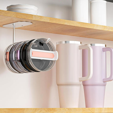 2 Pack Tumbler Lid Organizer, Space Saving Cup Lid Organizer for Yeti/Stanley/Simple Modern Tumbler Lids, Self-Adhesive or Drilling Tumbler Lid Hook for Kitchen Organizers and Storage.
