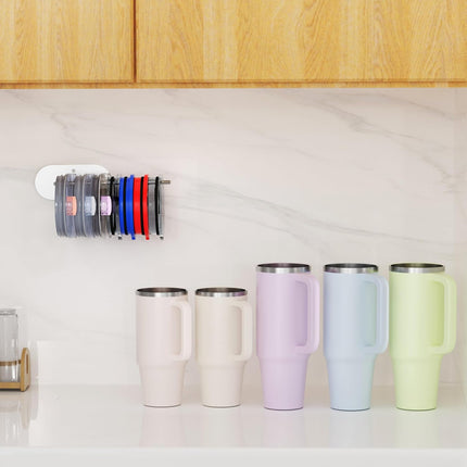 2 Pack Tumbler Lid Organizer, Space Saving Cup Lid Organizer for Yeti/Stanley/Simple Modern Tumbler Lids, Self-Adhesive or Drilling Tumbler Lid Hook for Kitchen Organizers and Storage.