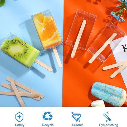 50 Pcs Ice Cream Cakesicle Boxes Set Include 25 Clear Pet Cake Boxes Plastic Candy Gift Bags and 25 Wooden Sticks Treat Boxes for DIY Baking Wedding Baby Shower Birthday Party.