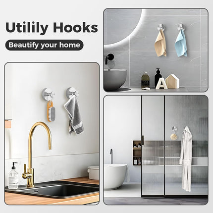 Shower Hooks for Inside Shower,Suction Cup Hooks for Glass Window,Removable Towel Hooks for Bathrooms,2 Packs(Silver).