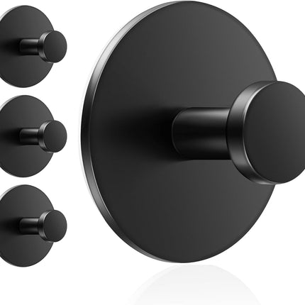 Multifunctional Towel Hooks for Bathroom Wall - Extra Sticky Stainless, Holds up to 12LB, Coat Hooks Wall Hooks, Adhesive Door Holder Hanger Shower Accessories, Matt Black Heavy Duty.
