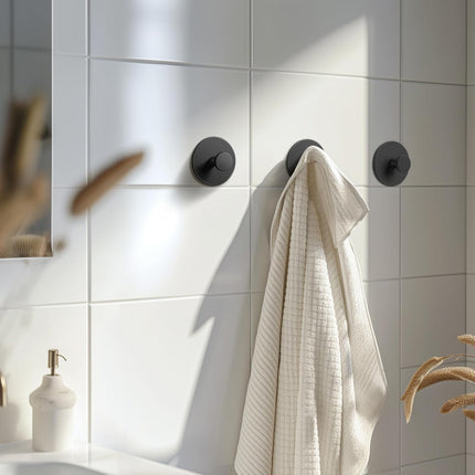 Multifunctional Towel Hooks for Bathroom Wall - Extra Sticky Stainless, Holds up to 12LB, Coat Hooks Wall Hooks, Adhesive Door Holder Hanger Shower Accessories, Matt Black Heavy Duty.