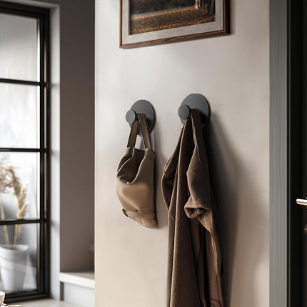 Multifunctional Towel Hooks for Bathroom Wall - Extra Sticky Stainless, Holds up to 12LB, Coat Hooks Wall Hooks, Adhesive Door Holder Hanger Shower Accessories, Matt Black Heavy Duty.