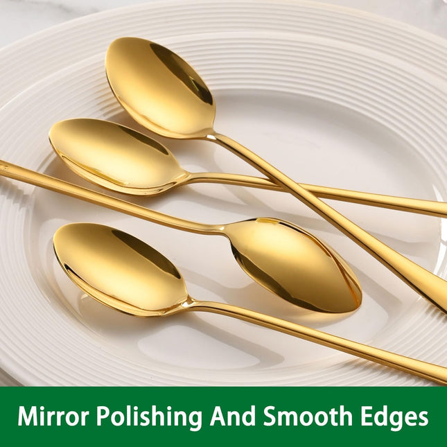 7.5 Inch Gold Iced Tea Spoons,Set Of 8 Stainless Steel Long Coffee Spoons,Long Handle Stirring Spoon For Dessert,Coctails,Ice Cream,Milk,Iced Teaspoons For Bar.