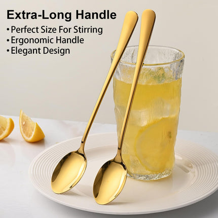 7.5 Inch Gold Iced Tea Spoons,Set Of 8 Stainless Steel Long Coffee Spoons,Long Handle Stirring Spoon For Dessert,Coctails,Ice Cream,Milk,Iced Teaspoons For Bar.