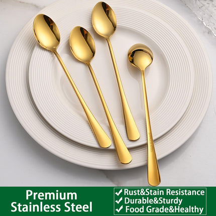 7.5 Inch Gold Iced Tea Spoons,Set Of 8 Stainless Steel Long Coffee Spoons,Long Handle Stirring Spoon For Dessert,Coctails,Ice Cream,Milk,Iced Teaspoons For Bar.