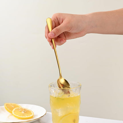 7.5 Inch Gold Iced Tea Spoons,Set Of 8 Stainless Steel Long Coffee Spoons,Long Handle Stirring Spoon For Dessert,Coctails,Ice Cream,Milk,Iced Teaspoons For Bar.