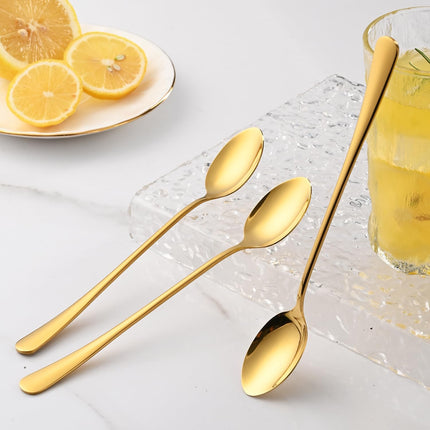7.5 Inch Gold Iced Tea Spoons,Set Of 8 Stainless Steel Long Coffee Spoons,Long Handle Stirring Spoon For Dessert,Coctails,Ice Cream,Milk,Iced Teaspoons For Bar.