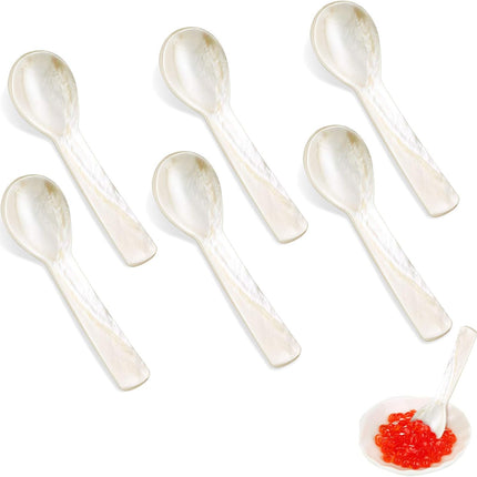 Caviar Spoons Mother of Pearl Mop Spoons with Hand Craft W Round Handle for Caviar, Egg, Ice Cream, Salt, Coffee Serving, Restaurant Serving Set(6 Pieces,3.55 Inch).