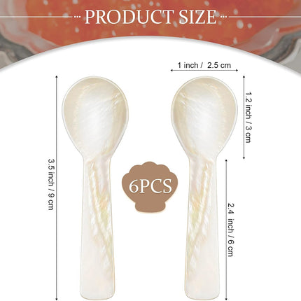 Caviar Spoons Mother of Pearl Mop Spoons with Hand Craft W Round Handle for Caviar, Egg, Ice Cream, Salt, Coffee Serving, Restaurant Serving Set(6 Pieces,3.55 Inch).