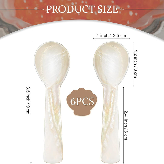 Caviar Spoons Mother of Pearl Mop Spoons with Hand Craft W Round Handle for Caviar, Egg, Ice Cream, Salt, Coffee Serving, Restaurant Serving Set(6 Pieces,3.55 Inch).