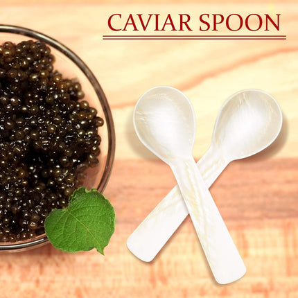 Caviar Spoons Mother of Pearl Mop Spoons with Hand Craft W Round Handle for Caviar, Egg, Ice Cream, Salt, Coffee Serving, Restaurant Serving Set(6 Pieces,3.55 Inch).