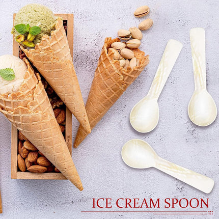 Caviar Spoons Mother of Pearl Mop Spoons with Hand Craft W Round Handle for Caviar, Egg, Ice Cream, Salt, Coffee Serving, Restaurant Serving Set(6 Pieces,3.55 Inch).
