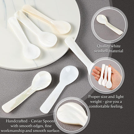 Caviar Spoons Mother of Pearl Mop Spoons with Hand Craft W Round Handle for Caviar, Egg, Ice Cream, Salt, Coffee Serving, Restaurant Serving Set(6 Pieces,3.55 Inch).