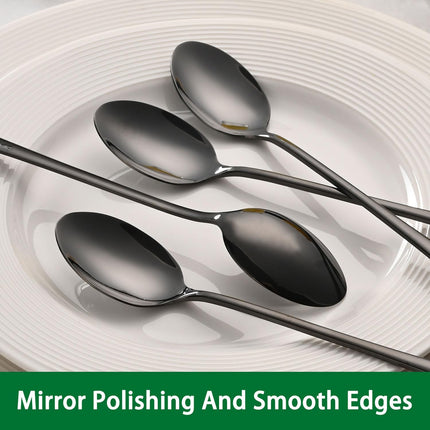 7.5 Inches Black Coffee Stirring Spoons Set,Set Of 8 Stanless Steel Iced Teaspoons,Long Handle Mixing Spoons For Cocktail And Sundae,Long Ice Cream Spoons.