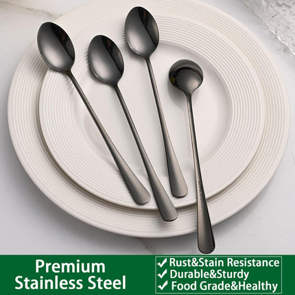 7.5 Inches Black Coffee Stirring Spoons Set,Set Of 8 Stanless Steel Iced Teaspoons,Long Handle Mixing Spoons For Cocktail And Sundae,Long Ice Cream Spoons.