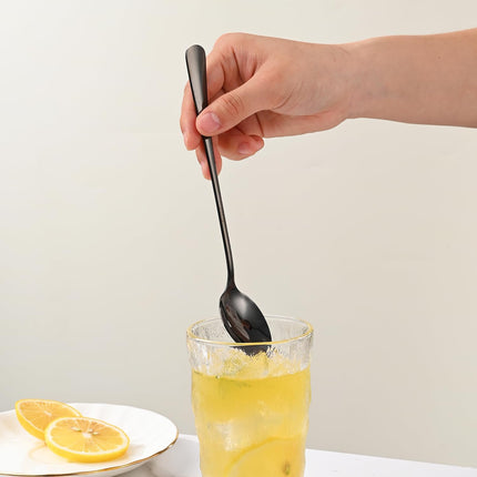 7.5 Inches Black Coffee Stirring Spoons Set,Set Of 8 Stanless Steel Iced Teaspoons,Long Handle Mixing Spoons For Cocktail And Sundae,Long Ice Cream Spoons.