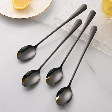 7.5 Inches Black Coffee Stirring Spoons Set,Set Of 8 Stanless Steel Iced Teaspoons,Long Handle Mixing Spoons For Cocktail And Sundae,Long Ice Cream Spoons.