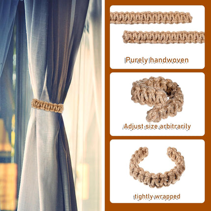 4 Pack Braided Curtain Tiebacks Boho Elegant Rustic Curtain Holdbacks Tie Backs Holders Set Simple Light Weight Drapes Decorative Accessories Handmade for Home Office Bedroom Window (4, Linen).