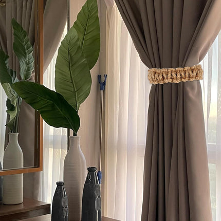 4 Pack Braided Curtain Tiebacks Boho Elegant Rustic Curtain Holdbacks Tie Backs Holders Set Simple Light Weight Drapes Decorative Accessories Handmade for Home Office Bedroom Window (4, Linen).
